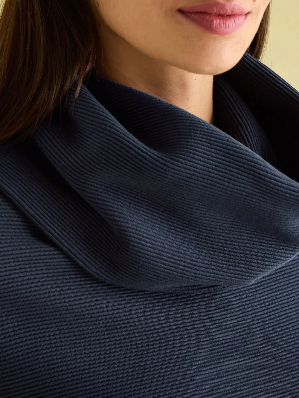 Adjustable Waist Willow Navy Cowl Neck Sweatshirt