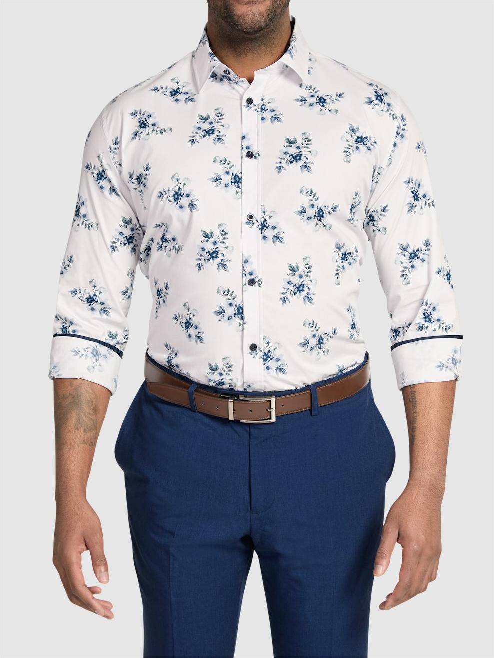 NAVY VERDON FLORAL STRETCH SHIRT