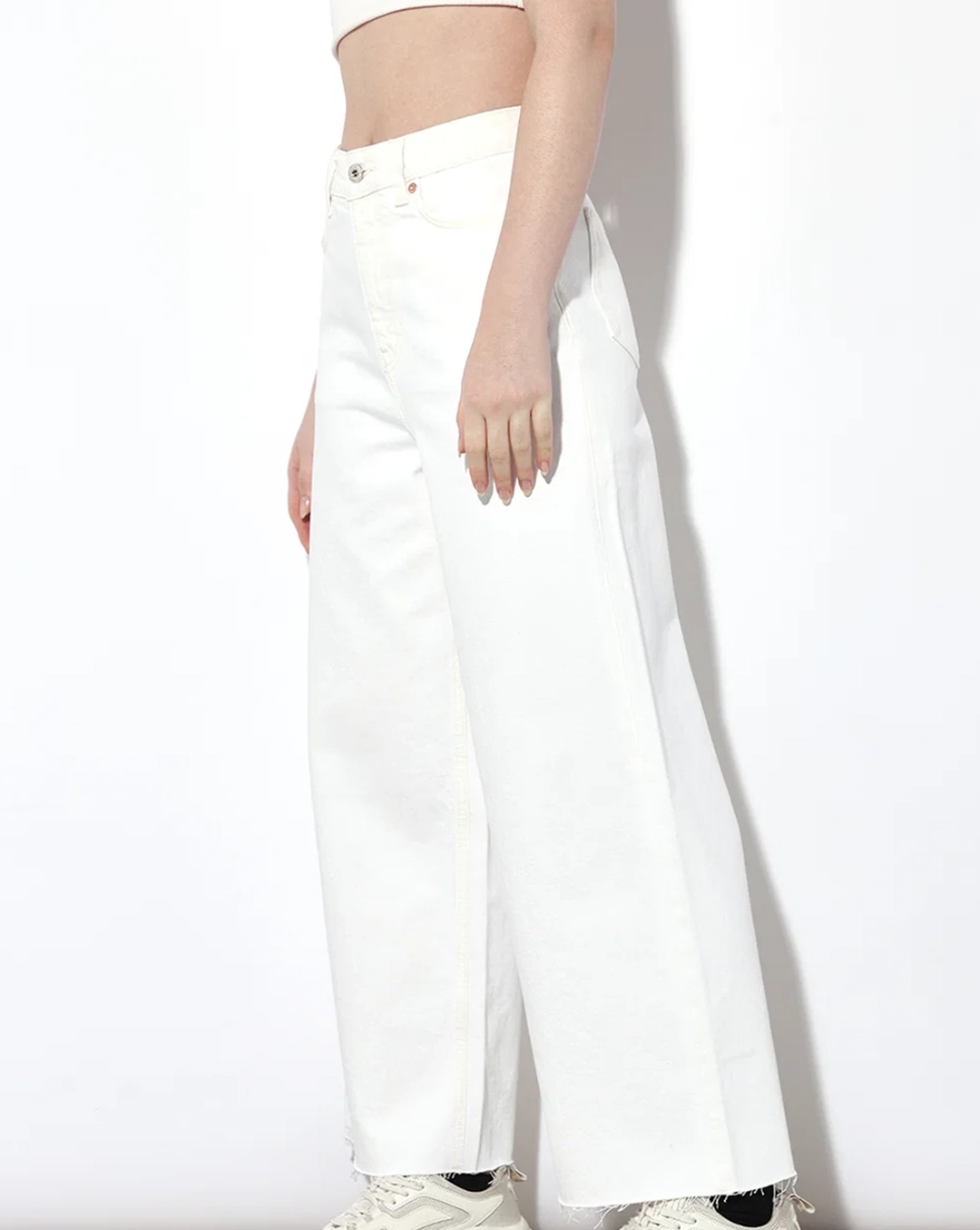 White Raw Edge Wide Leg Jeans