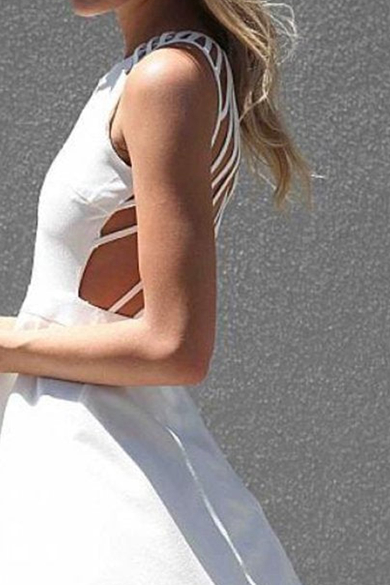 White Sleeveless Dress With Lattice Open Back