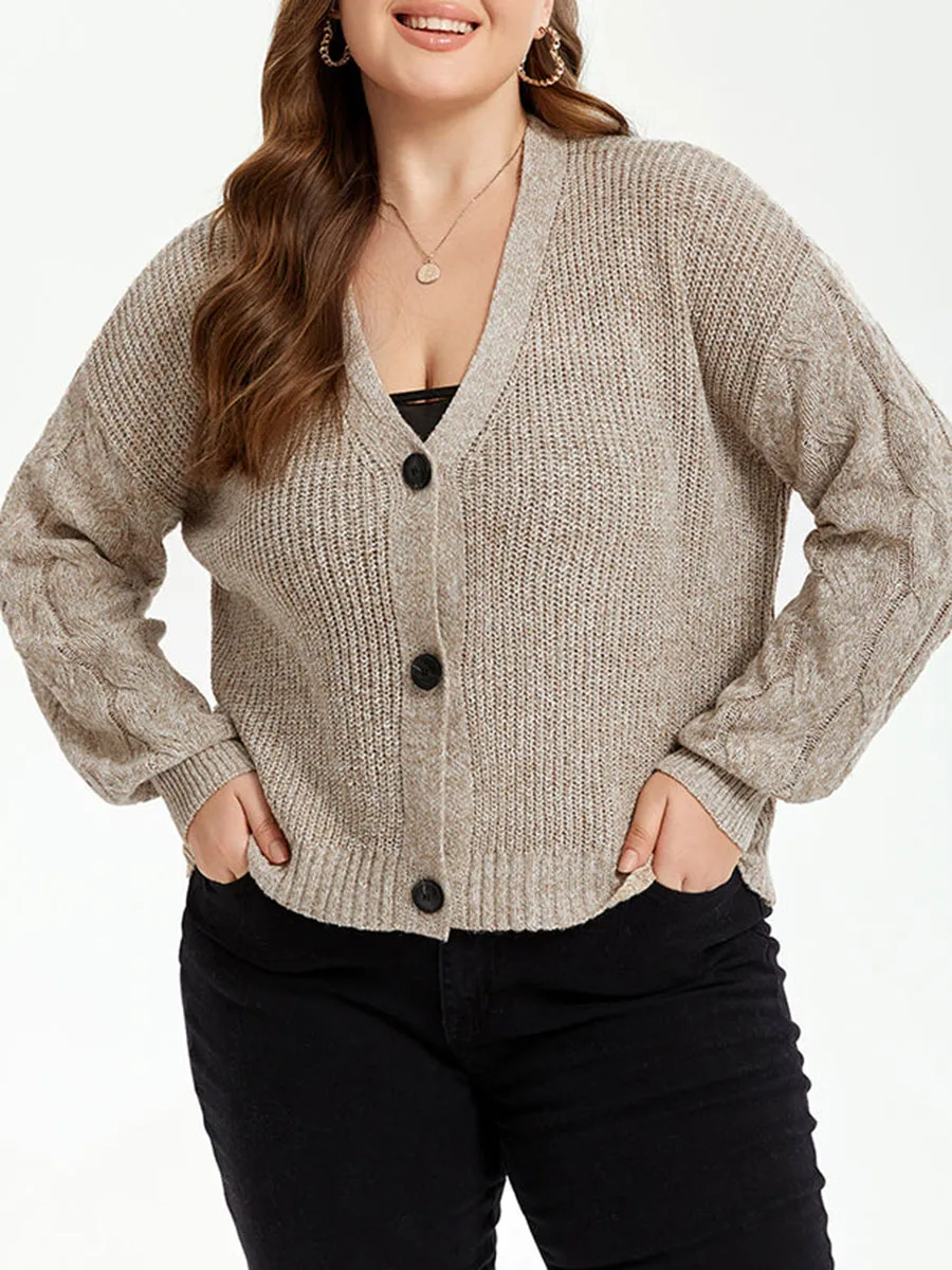 Button Front Drop Shoulder Open Front Cardigan