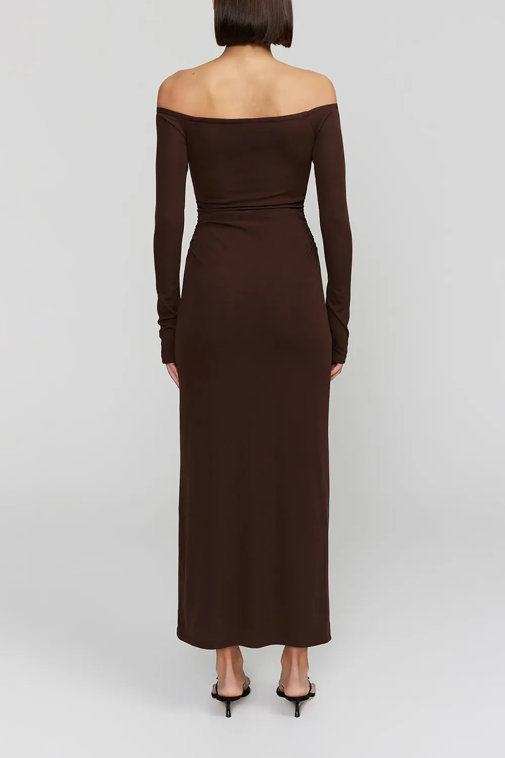 Frankie Carob LS Off Shoulder Midi Dress