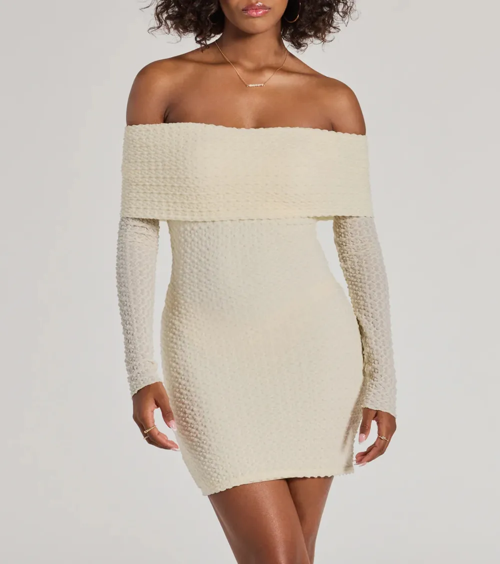 Trendy Textures Long Sleeve Mini Dress