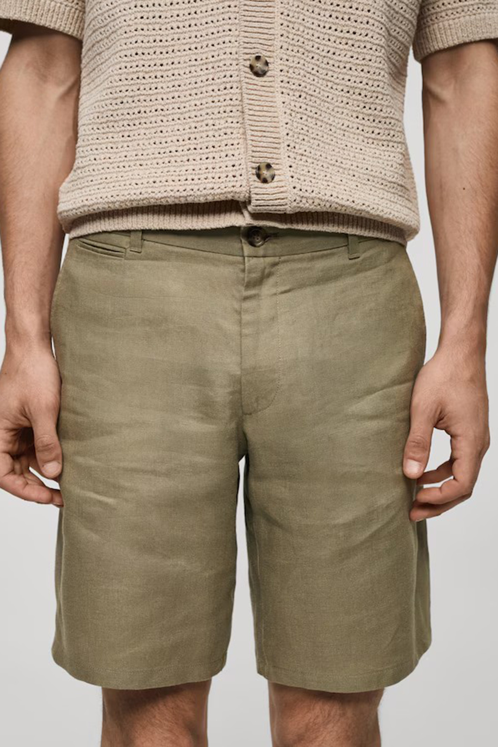 Slim-fit 100% linen bermuda shorts