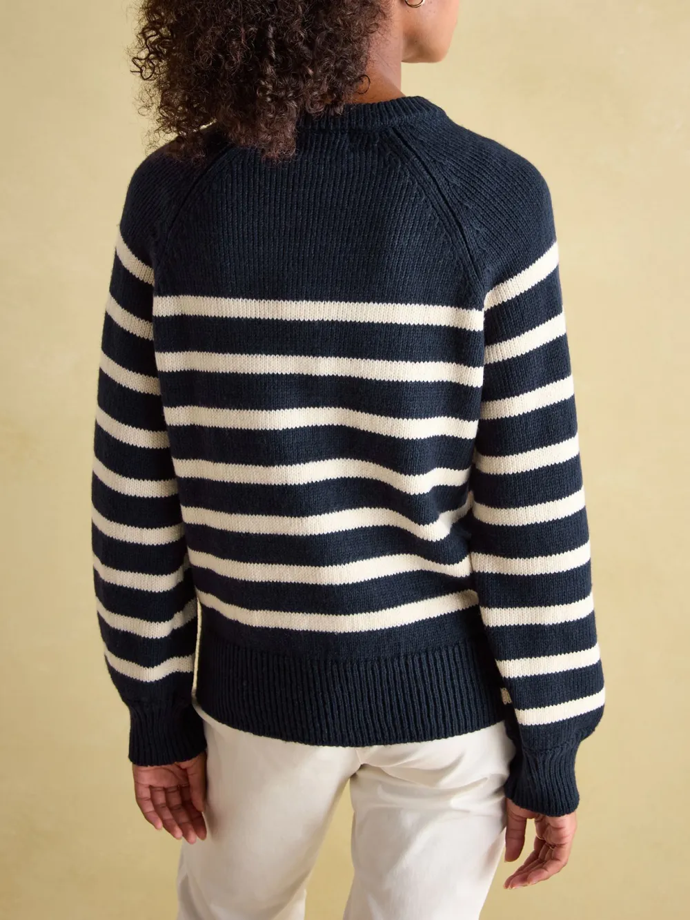 Agnes Navy Striped Button Neck Jumper