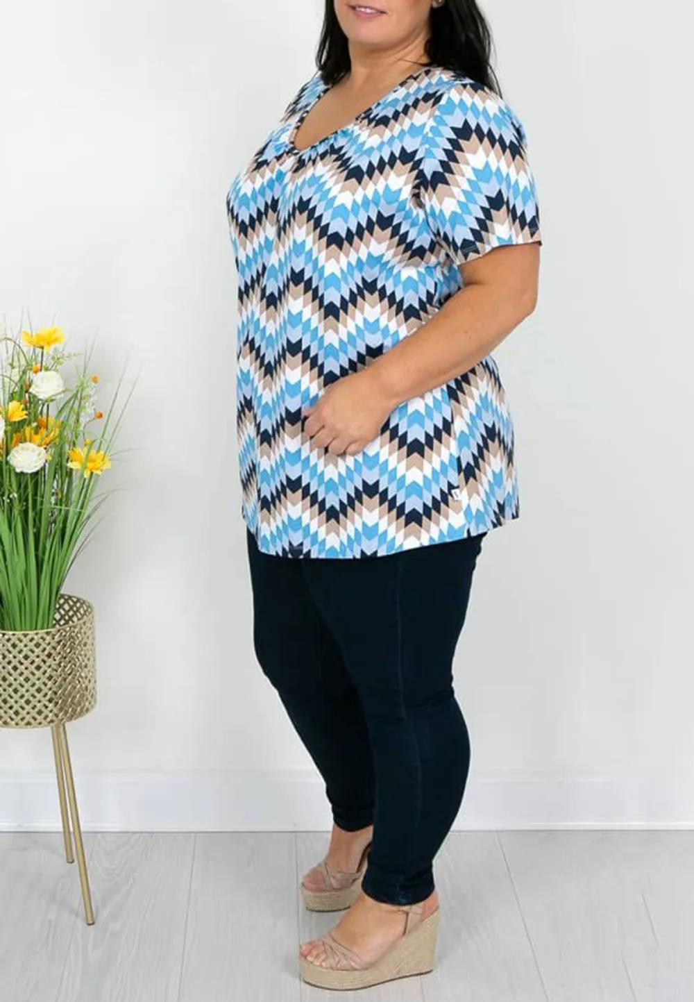 Blue White and Taupe Chevron Tunic