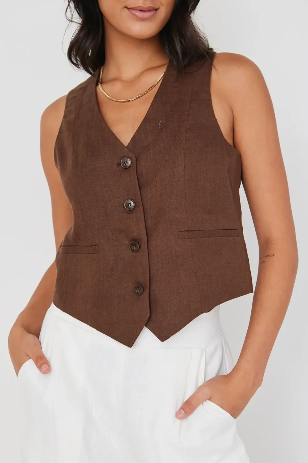 Virgo Espresso Linen Fitted Vest