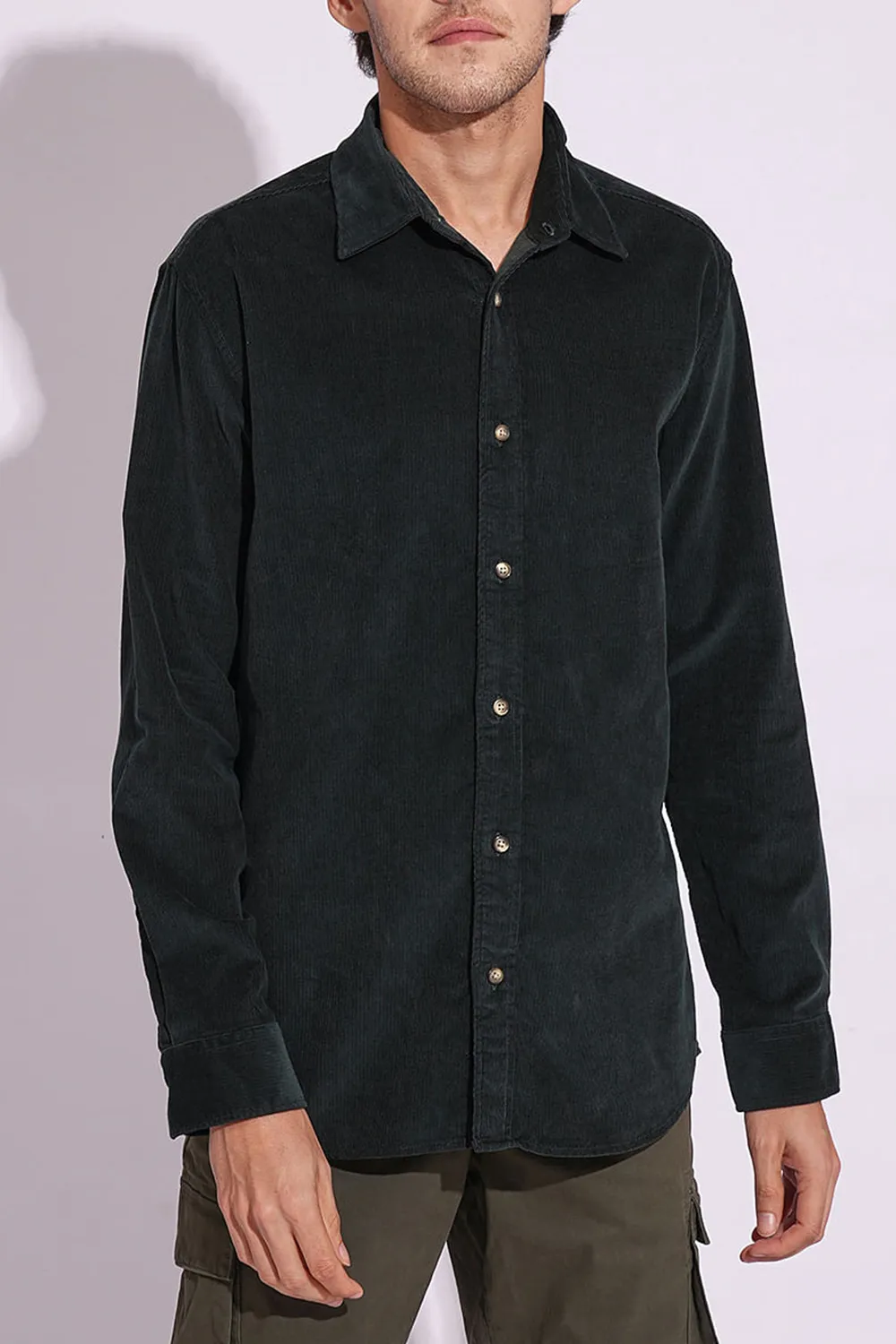 Green Corduroy Full Sleeves Shirt