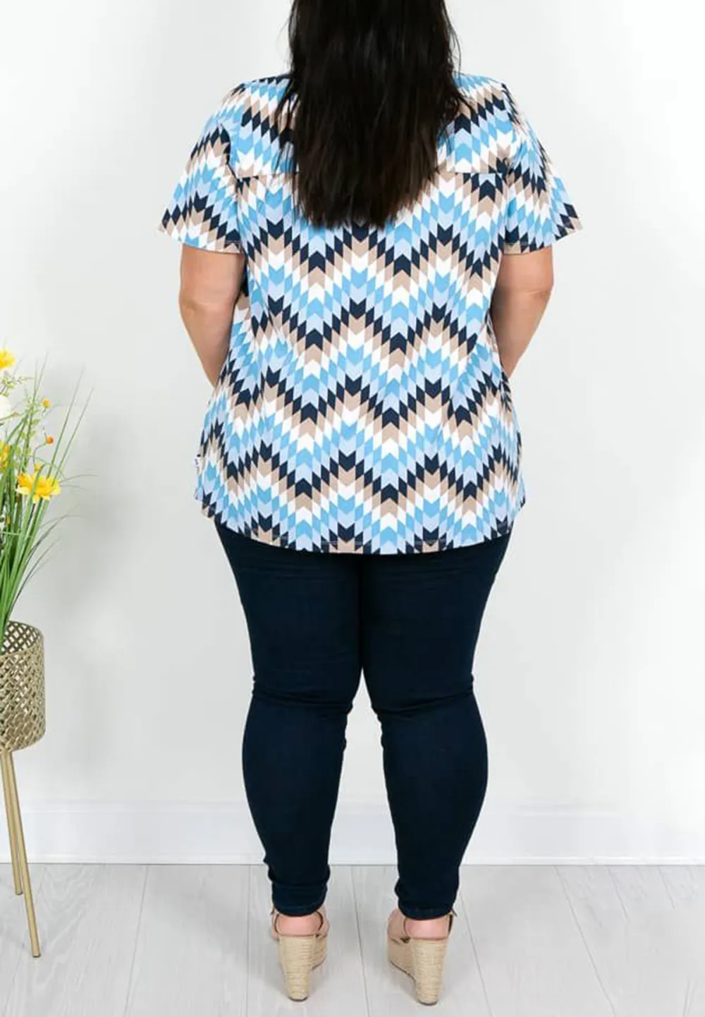 Blue White and Taupe Chevron Tunic