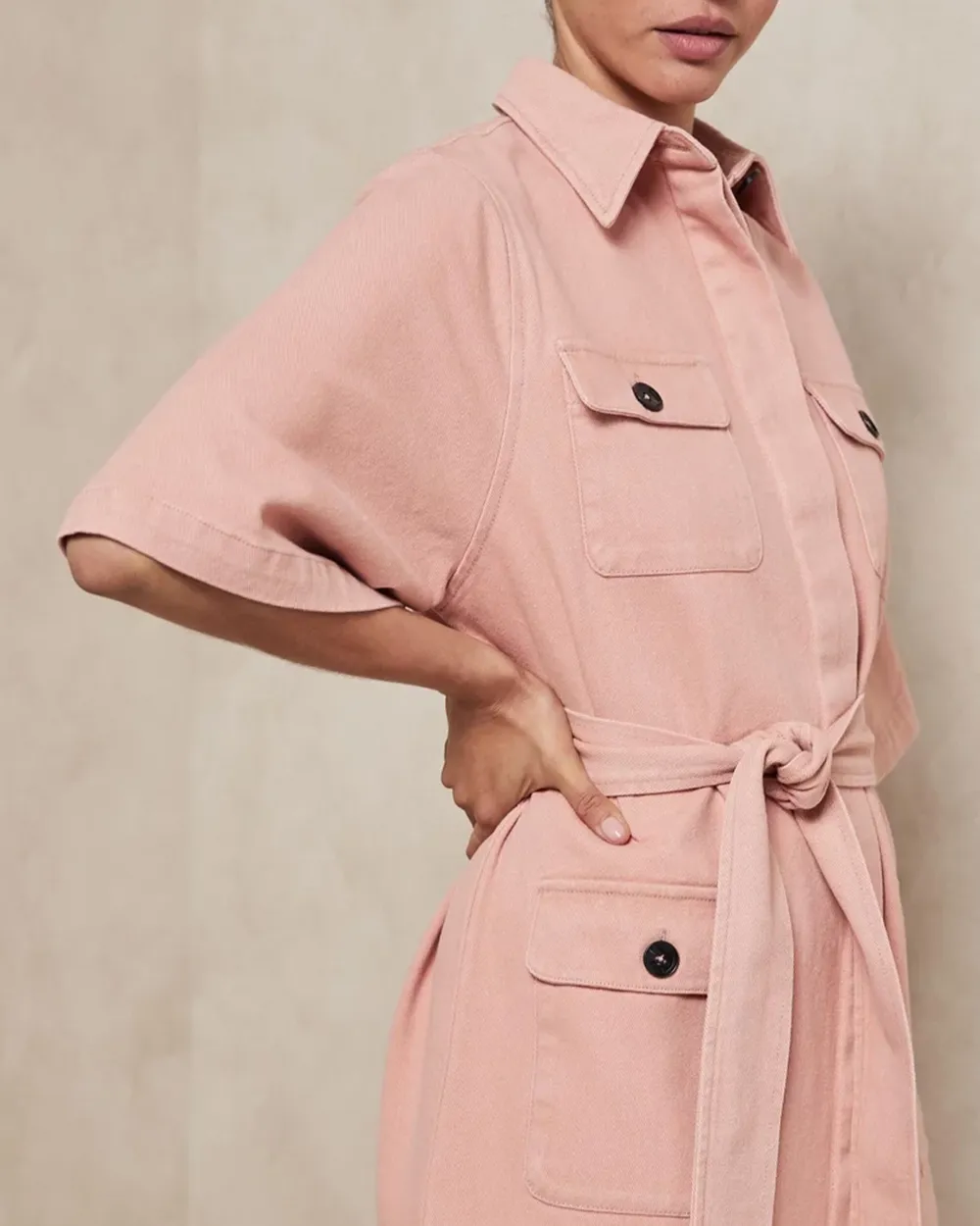 Cotton Wide Sleeve Twill Shirt Dress