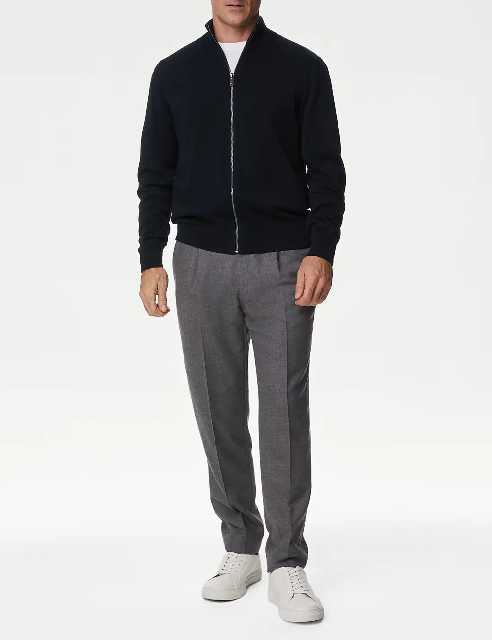 Cotton Rich Zip Up Funnel Neck Jumper