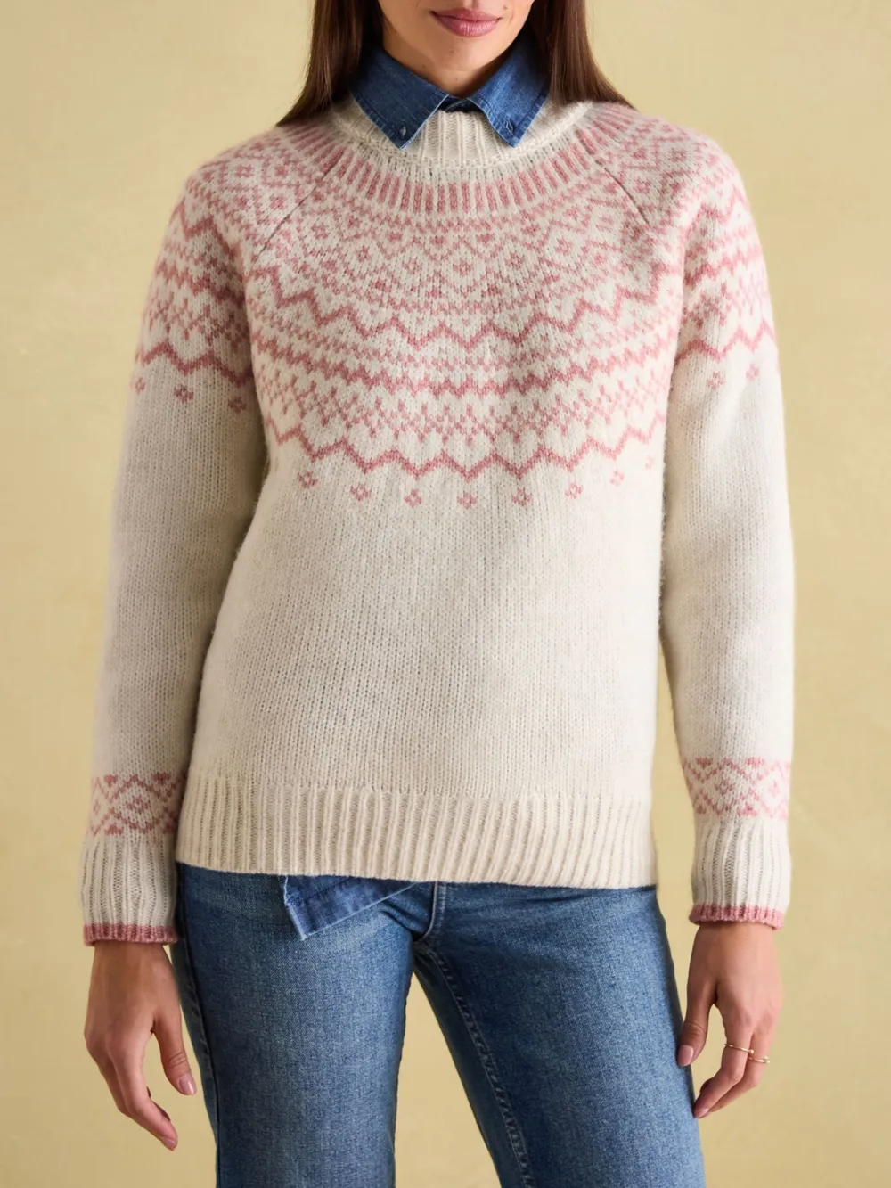 Charlotte Cream Crew Neck Fairisle Pattern Jumper