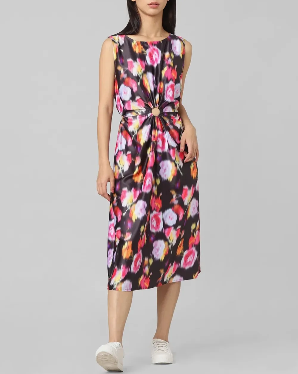 Black Floral Cut-Out Midi Dress