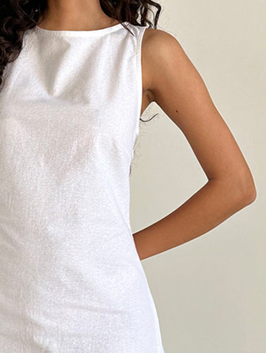 Ayana Open Back Mini Dress In Off White Linen