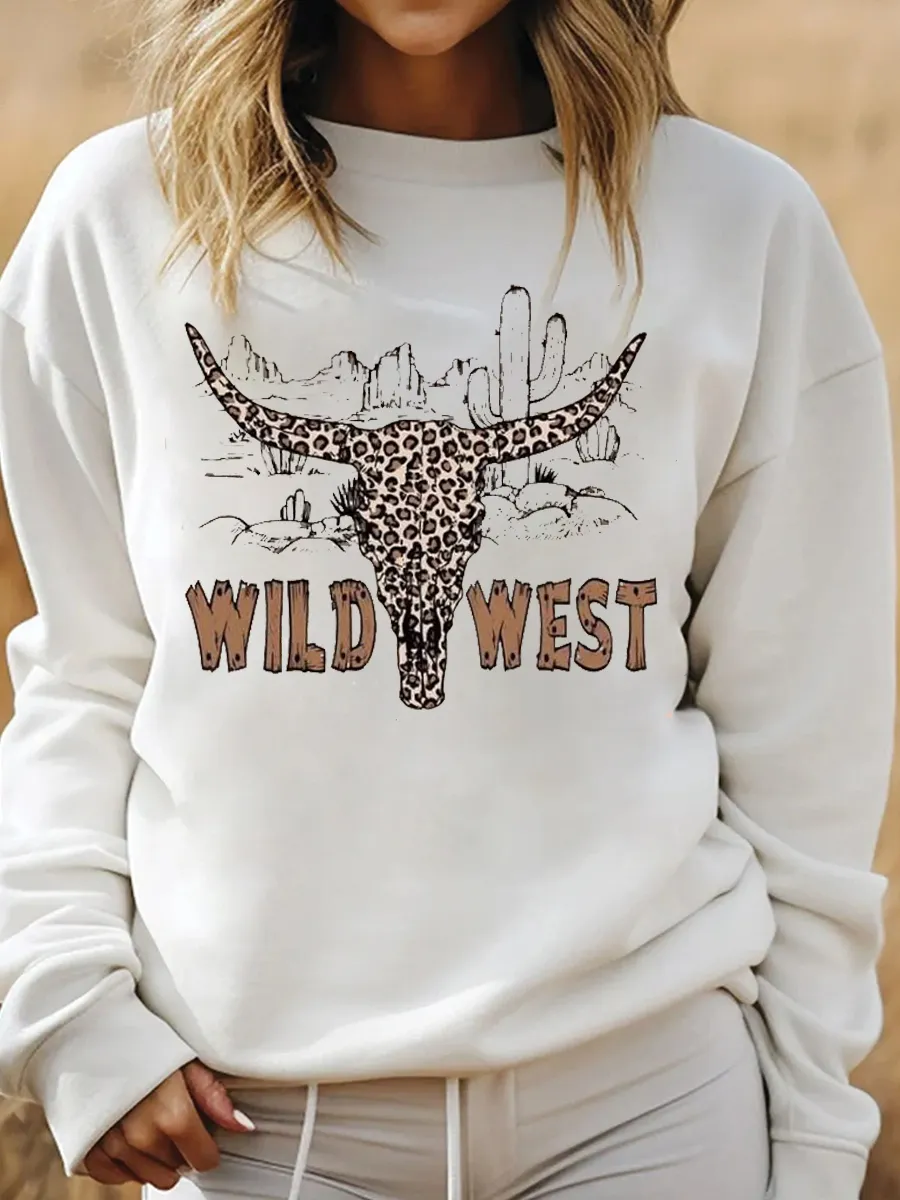 Wild West denim printed round neck sweatshirt