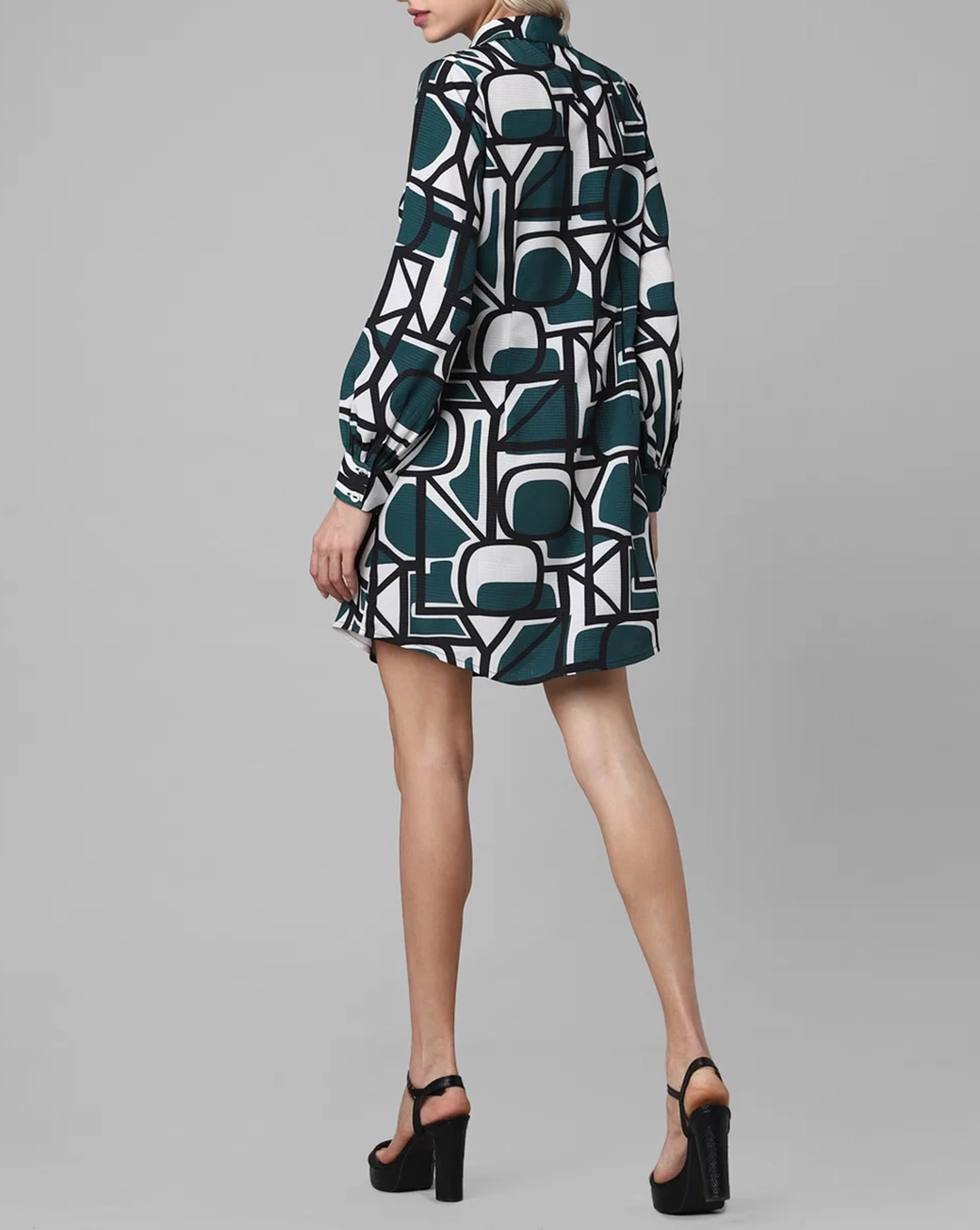 Green Abstract Print Shirt Dress