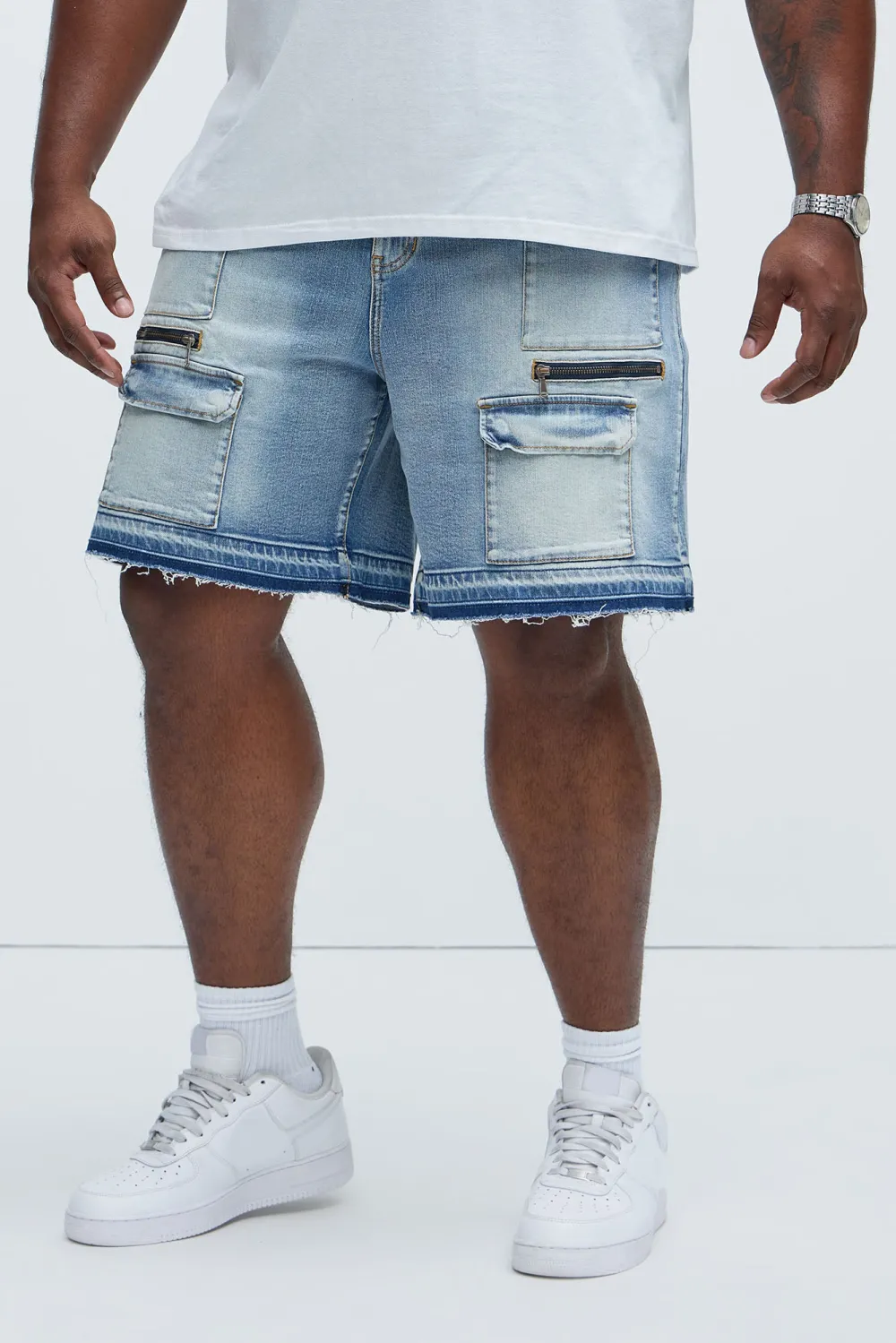 Washed Utility Relaxed Denim Shorts - Medium Wash