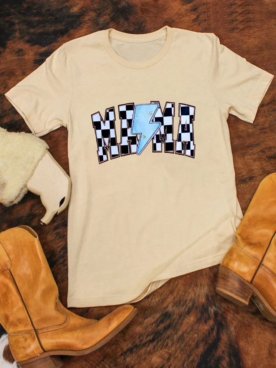 Checkered Lightening Bolt Mama T-Shirt