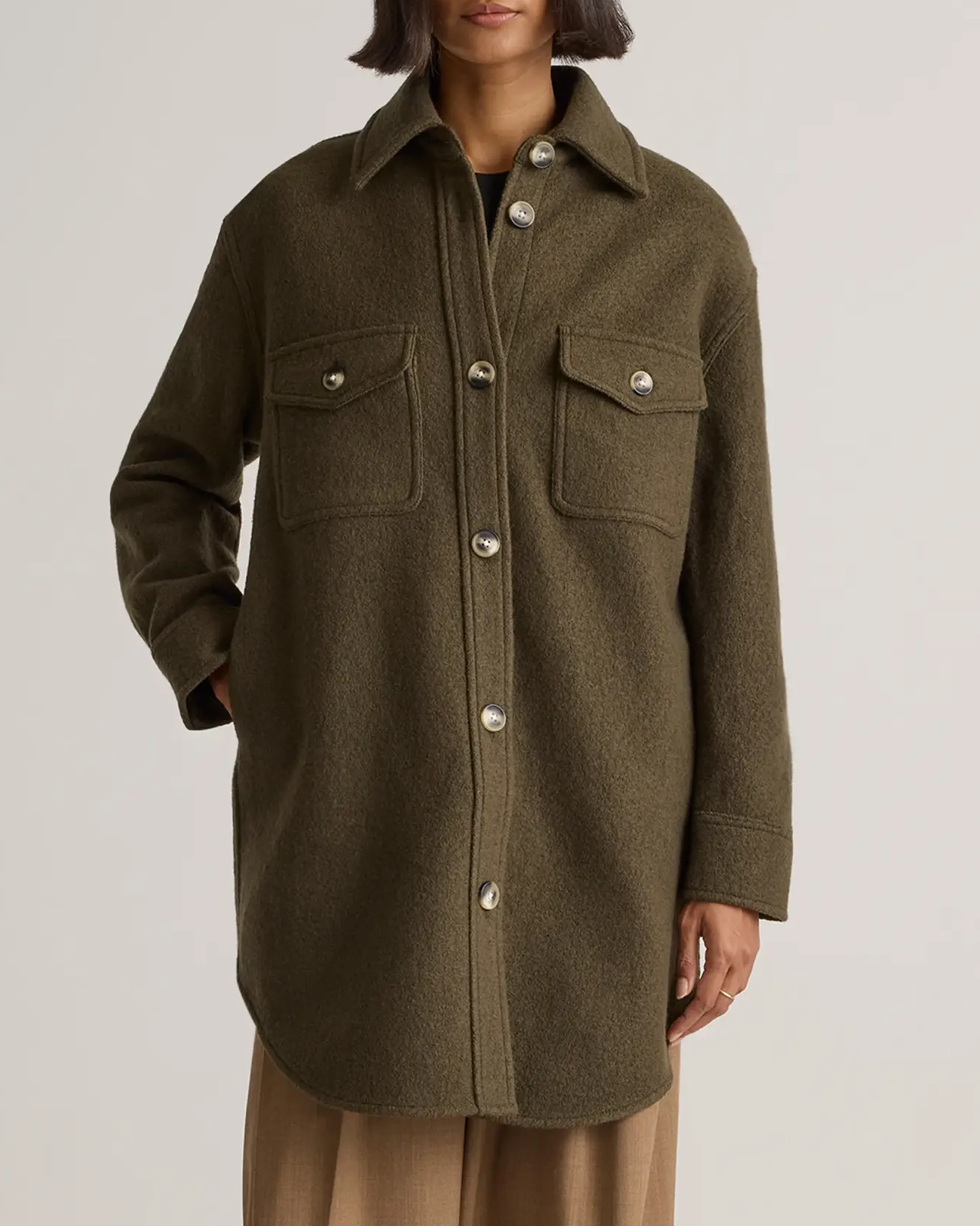 Button Front Long Shirt Jacket