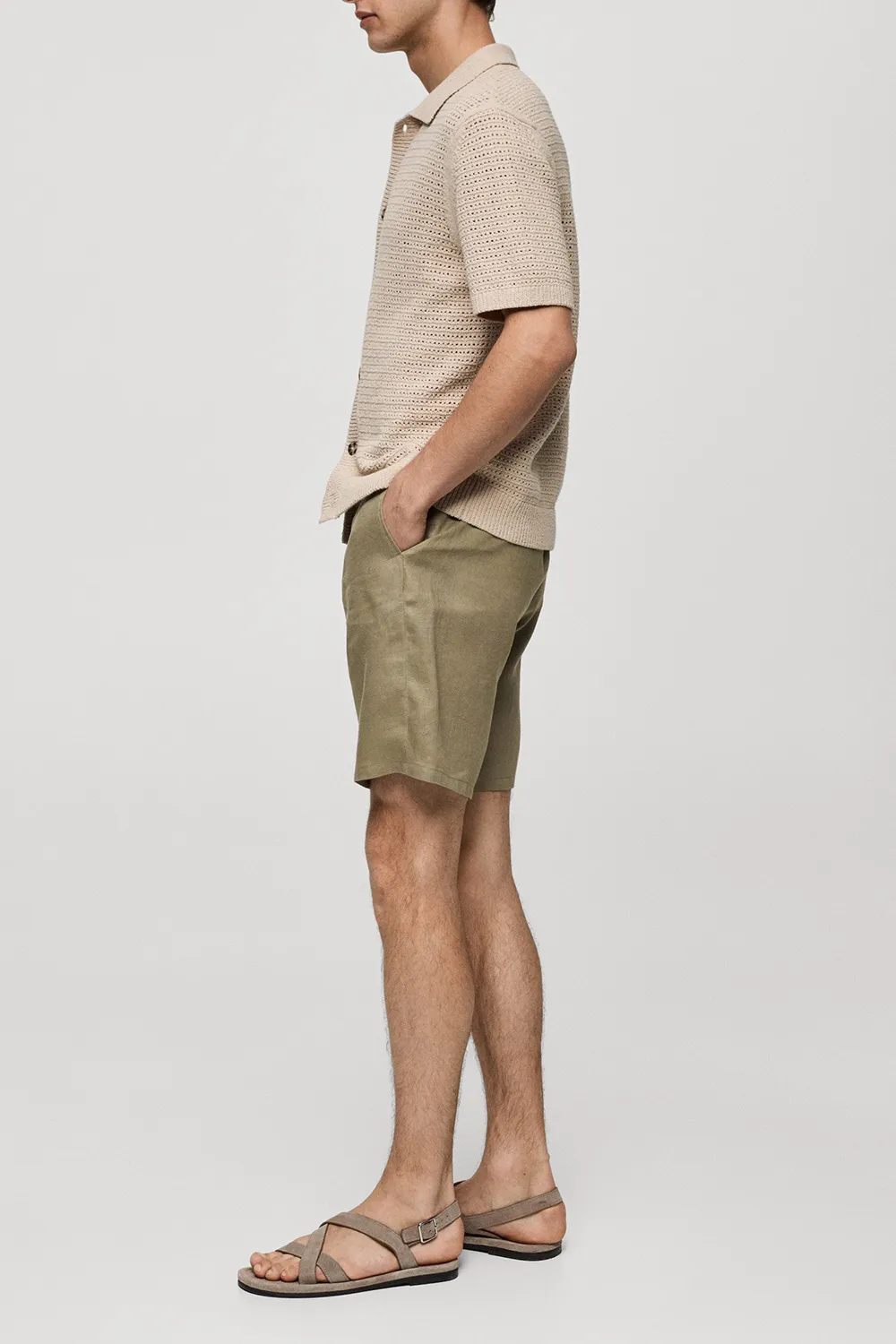 Slim-fit 100% linen bermuda shorts