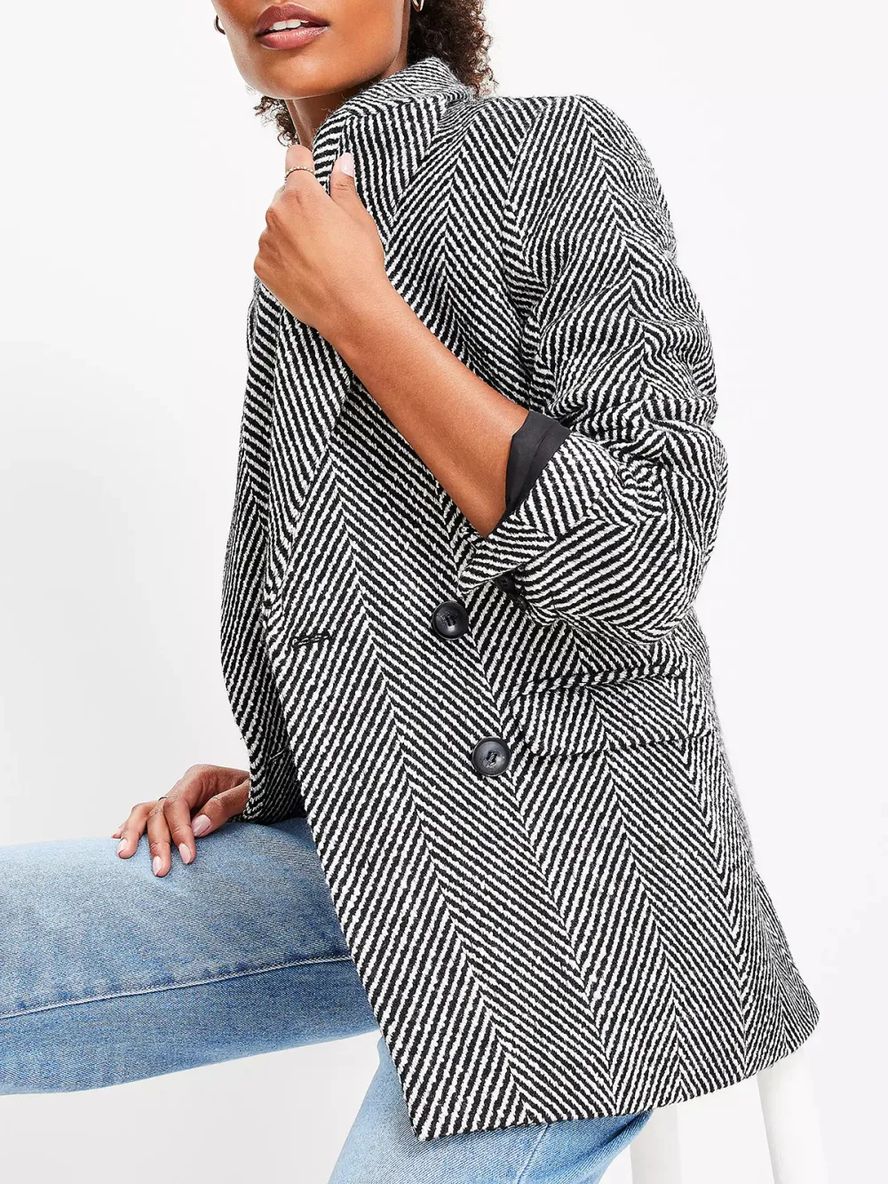 Herringbone Oversized Double Breasted Blazer