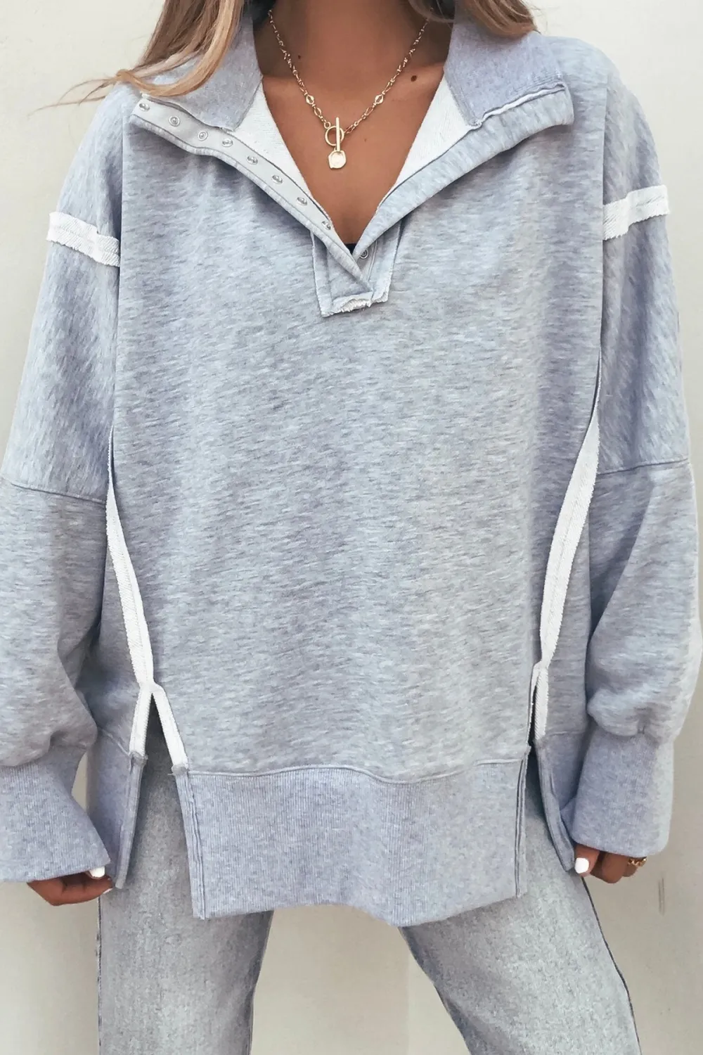 Grey Contrast Pullover Sweatshirt