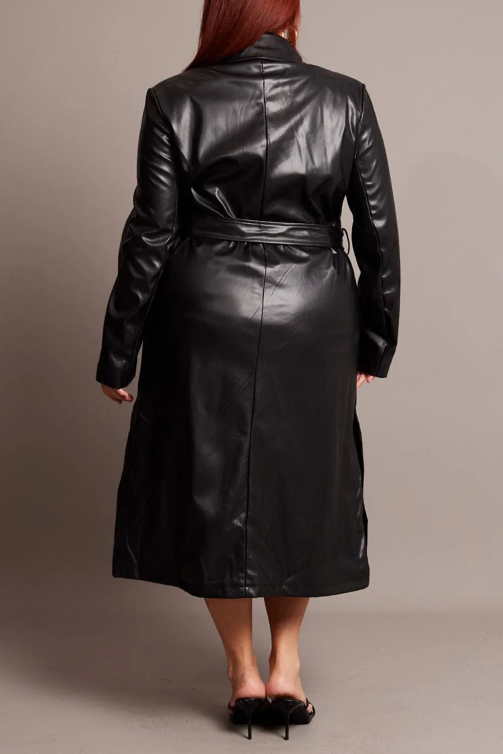 Black Pu Coat With Shoulder Pads