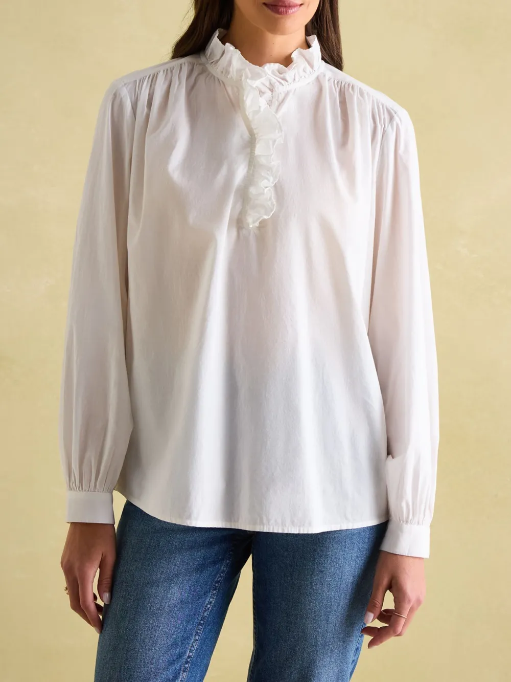 Regular Blue/White Cotton Ruffle Blouse