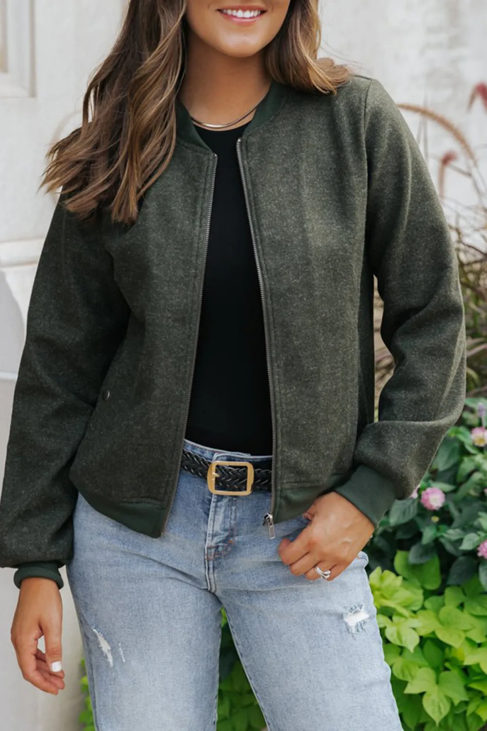 Dark Olive Contrast Bomber Jacket