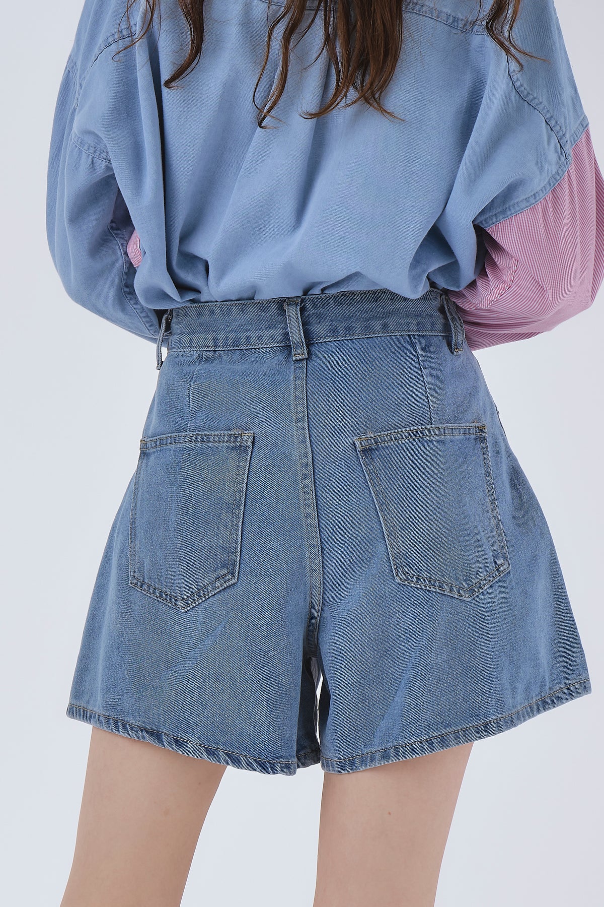 Zoe Pintucked Denim Shorts