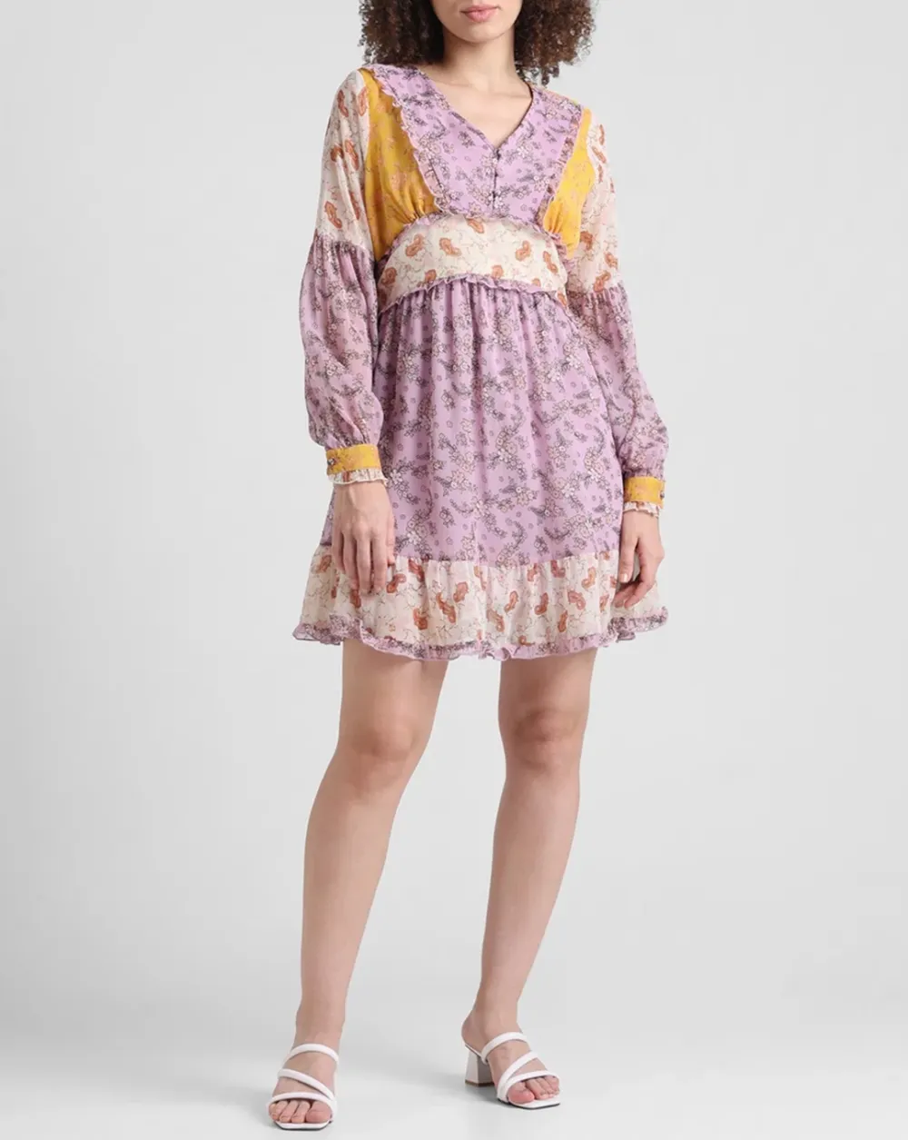 Lavender Floral Flounced Dress