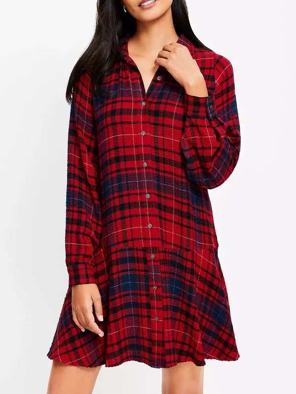 Plaid Flounce Mini Shirtdress