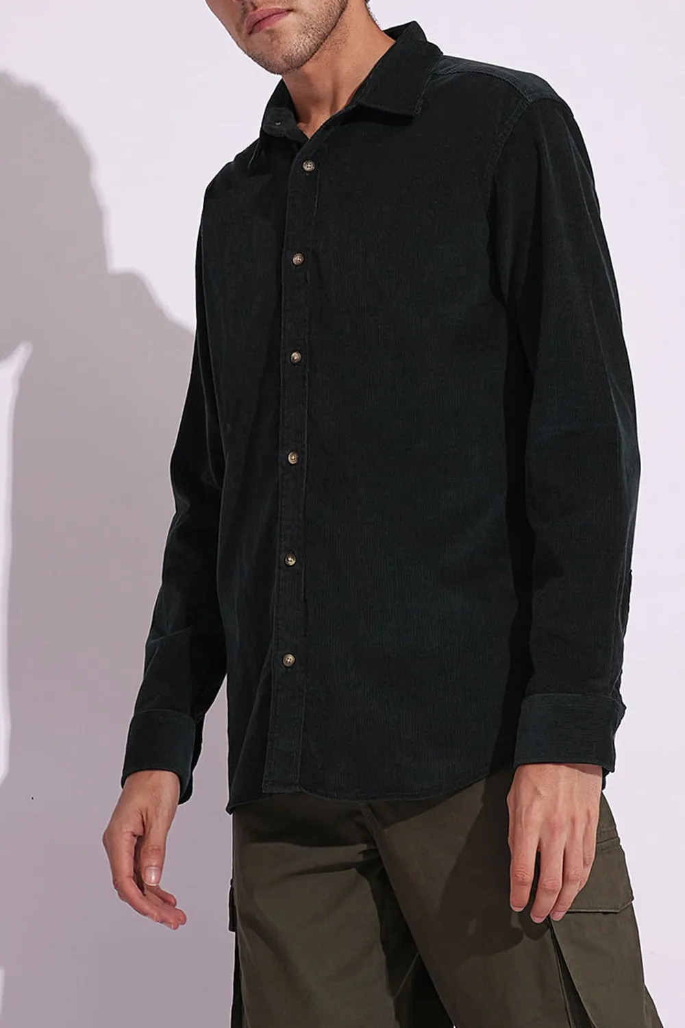 Green Corduroy Full Sleeves Shirt