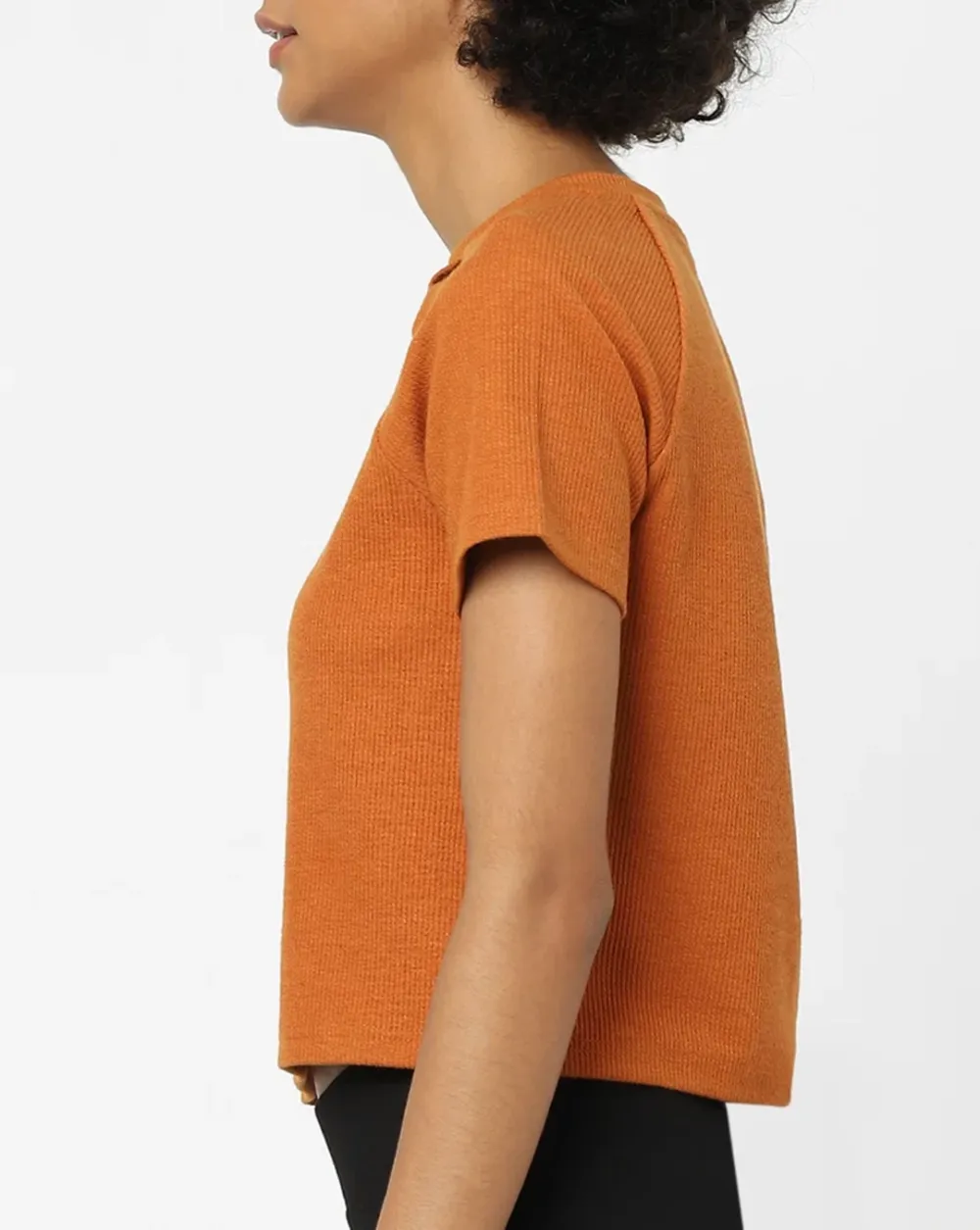 Brown Cut-Out Knit Cropped T-shirt