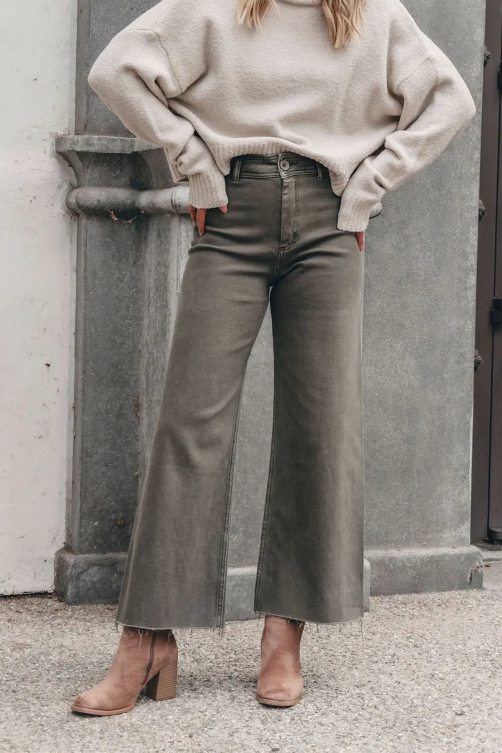 Olive Straight Wide Leg Pants