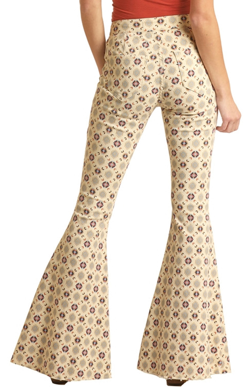 Button Bells High Rise Stretch Aztec Flare Jeans