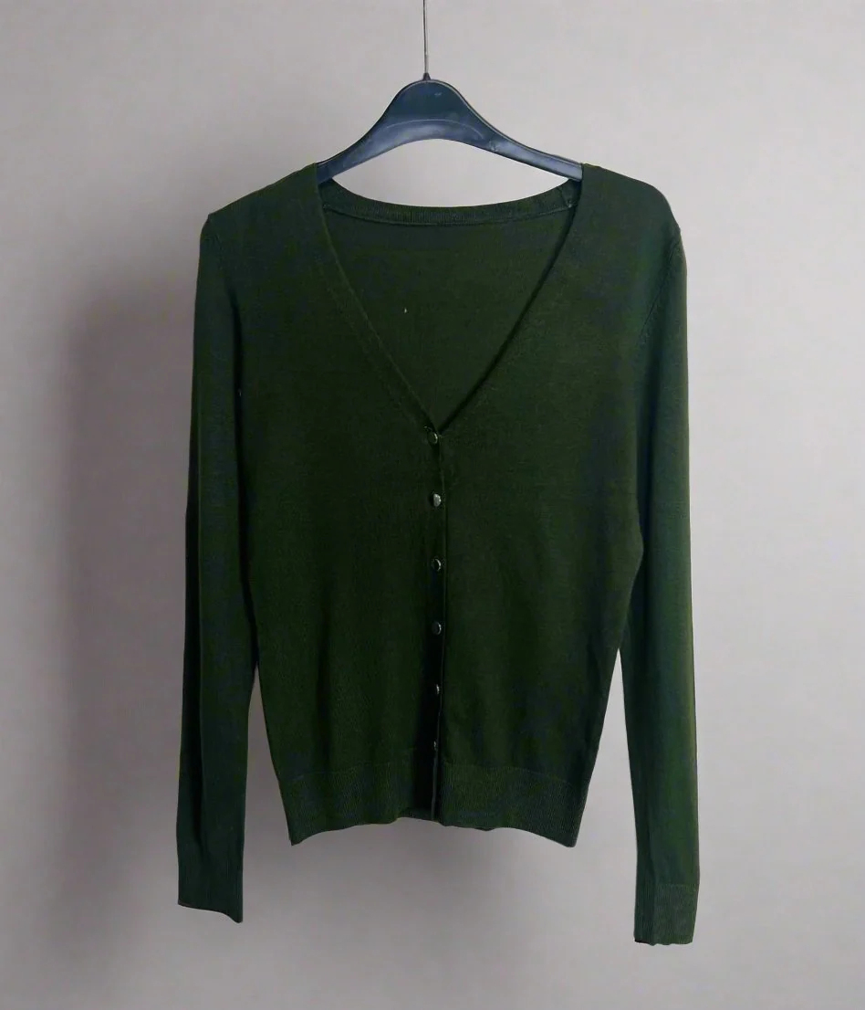 Khaki V Neck Button Cardigan