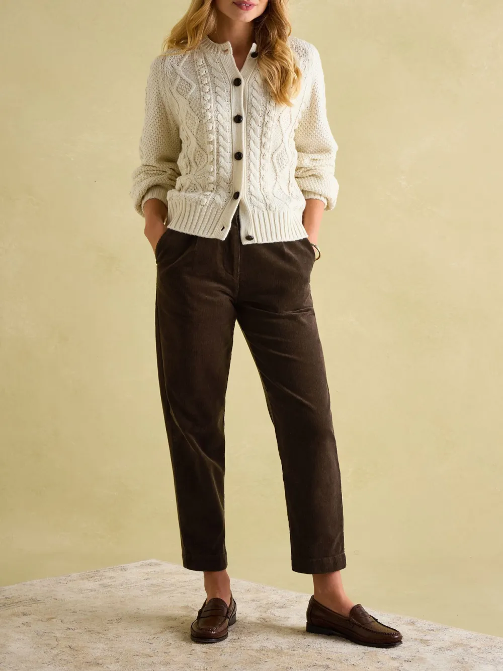 Calla Dark Brown Corduroy Tapered Trousers