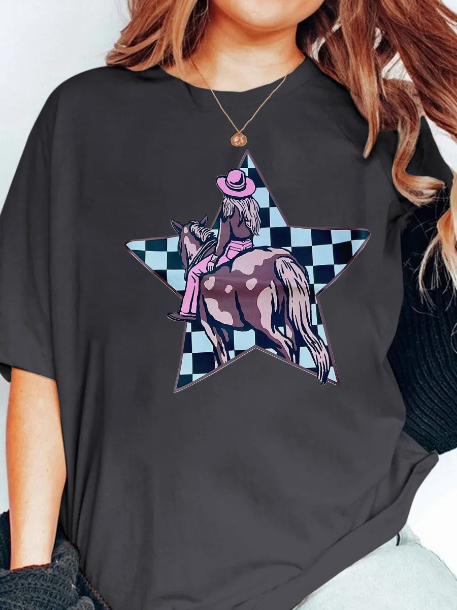 Western Cowgirl Checkered Tee