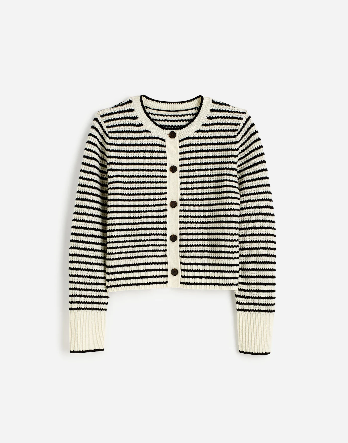 Waffle-Knit Wool Cardigan in Stripe