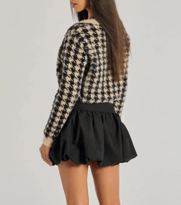 Polished Cozy Houndstooth Eyelash Knit Cardigan