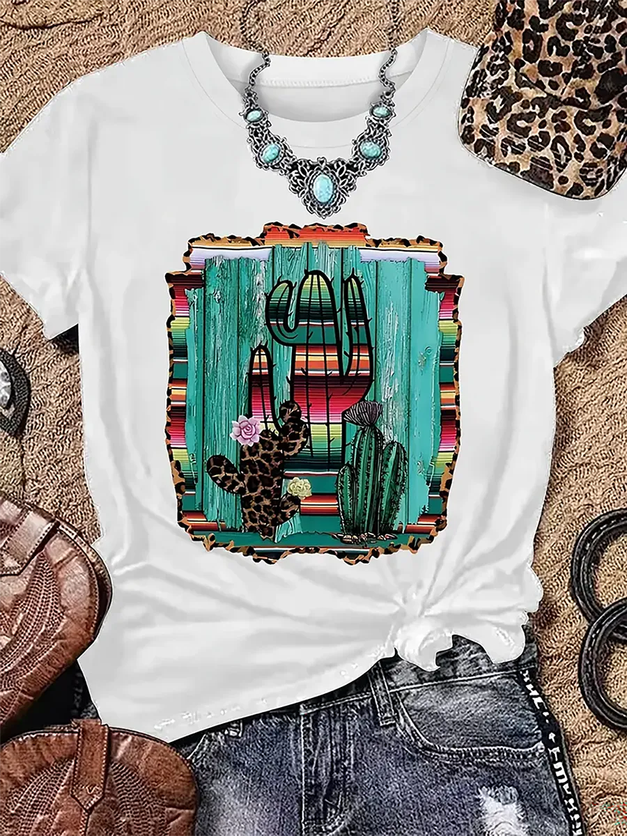 Wild West Retro Azbek Cactus Casual T-shirt