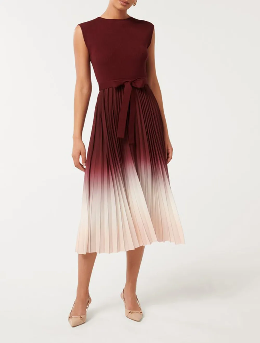 Elsie Ombre Pleated Midi Dress