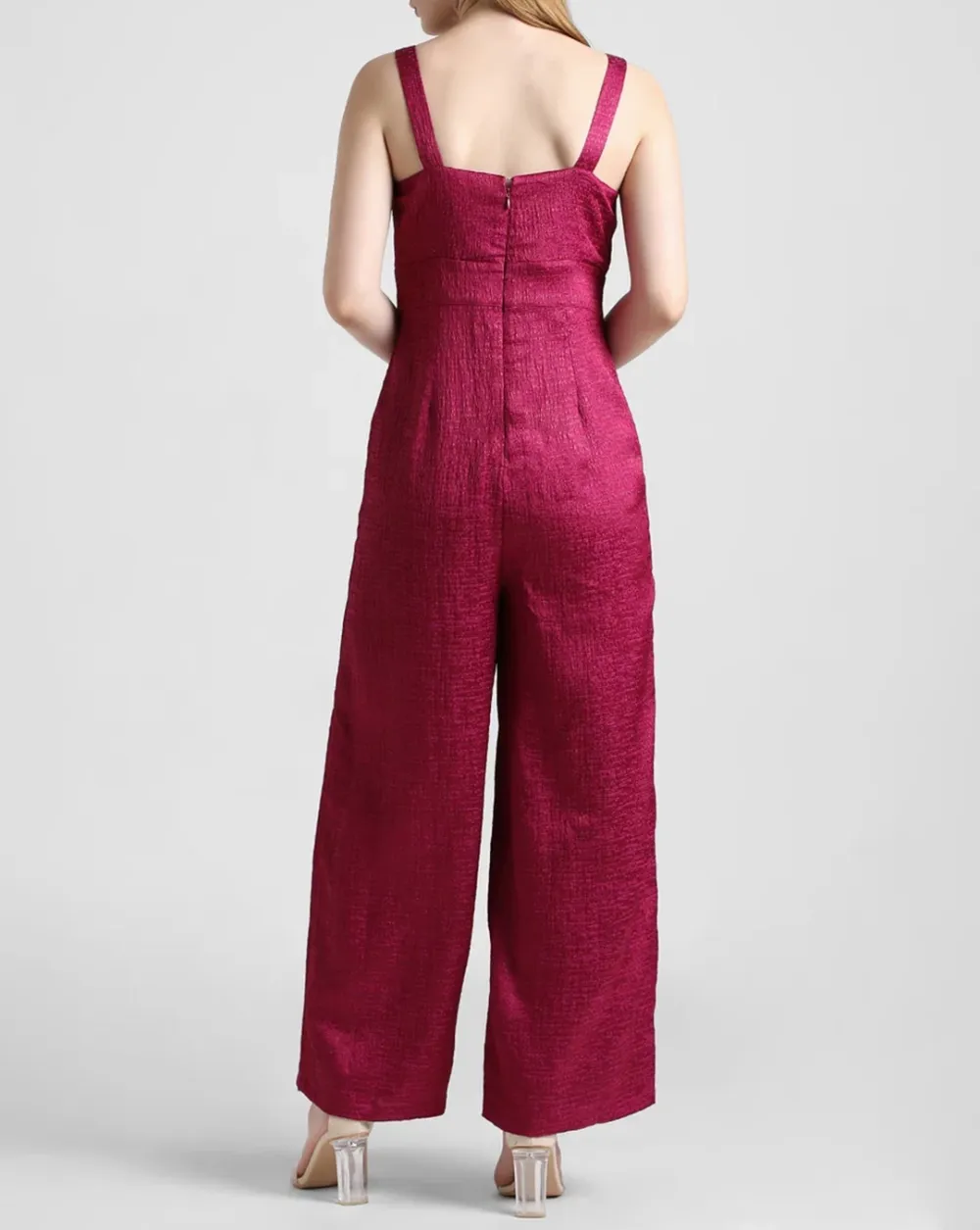 Dark Pink Jacquard Shimmer Jumpsuit