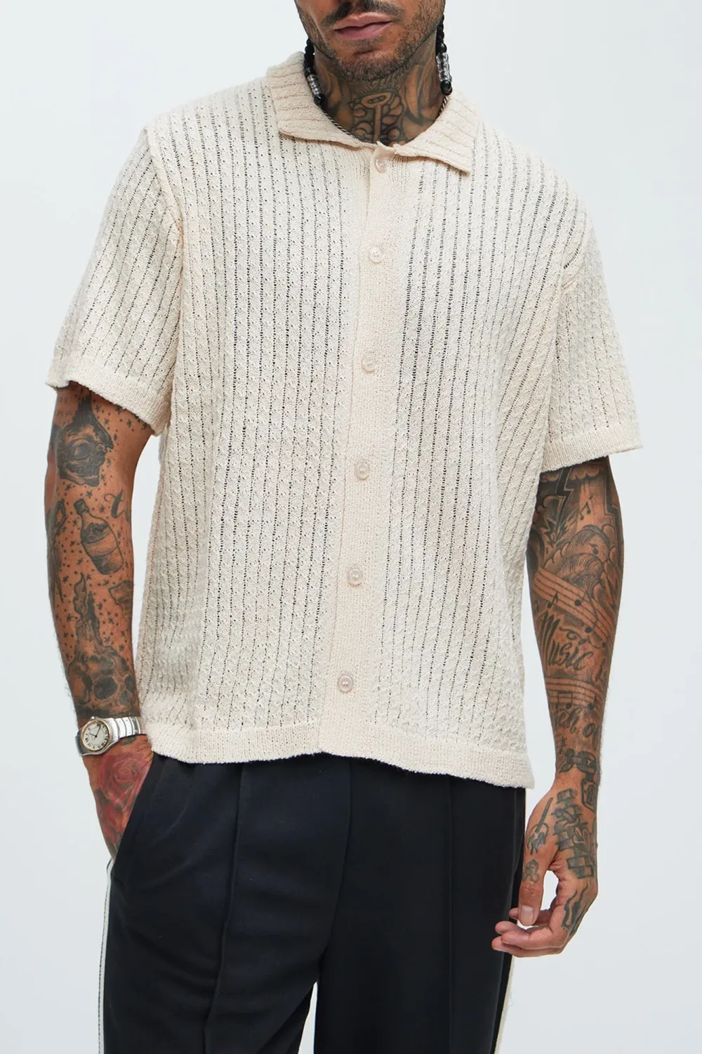 Perez Stripe Knit Shirt - Cream