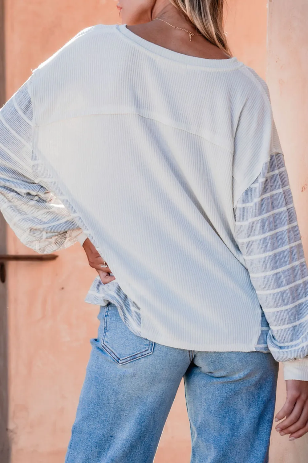 Grey and Cream Contrast Striped Sweater