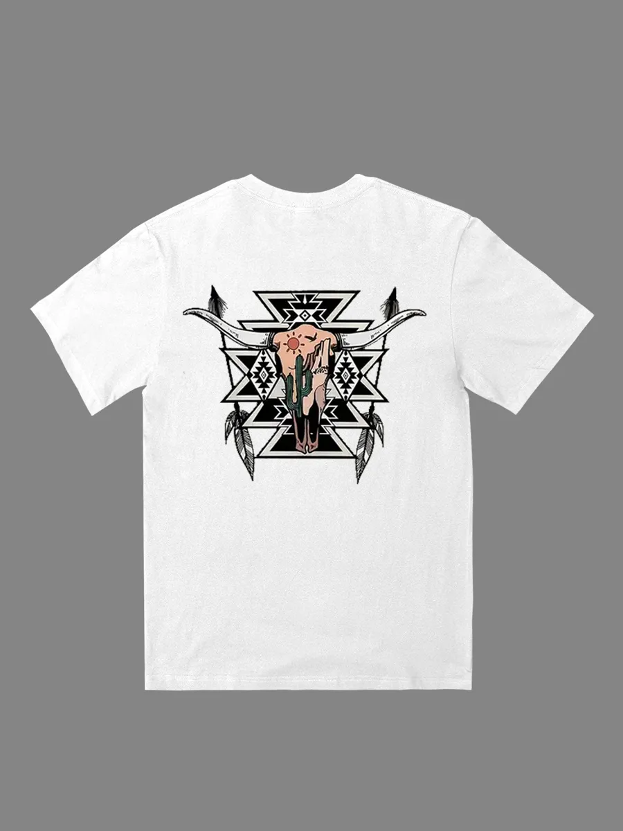 Aztec Western Bull Skull T-shirt