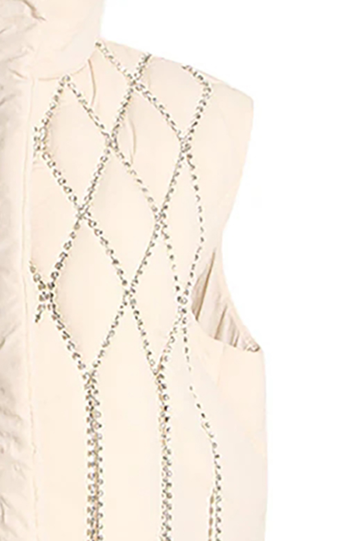 Glittering High Neck Sleeveless Rhinestone Fringe Quilted Down Puffer Vest