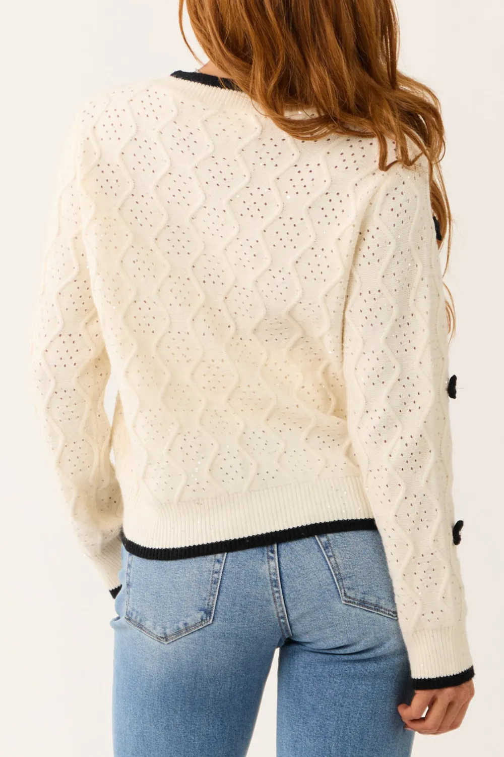 Cream Floral Applique Knit Sweater