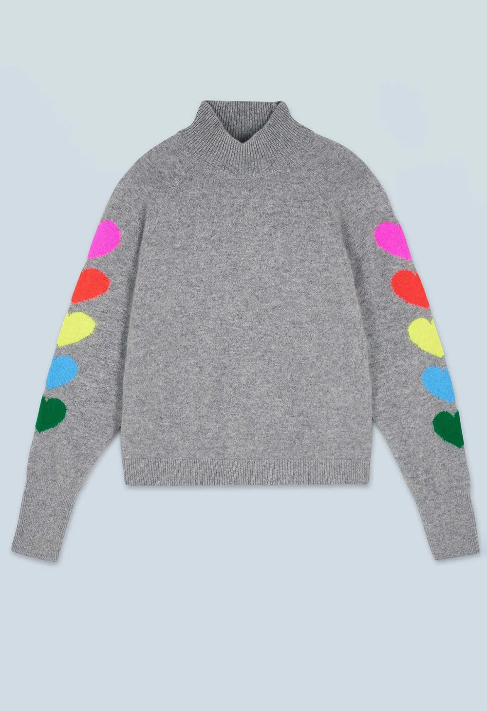 Grey High-Neck Casual Sweater With A Heart Pattern